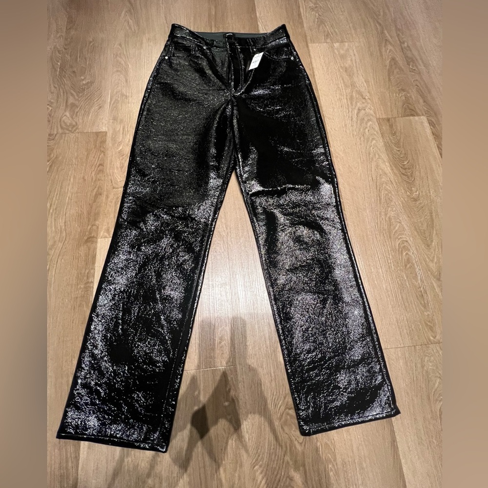 Express Shiny Black Patent-Look Straight Leg Pants 8R